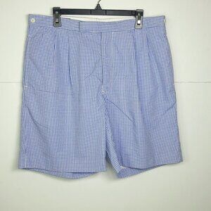 Polo Ralph Lauren Blue Gingham Adjustable Waist Shorts 36 Preppy Tailored